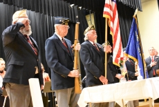 The Lake City VFW and American Legion color guard at the May 28 Memorial Day observance in the Lincoln High School auditorium.